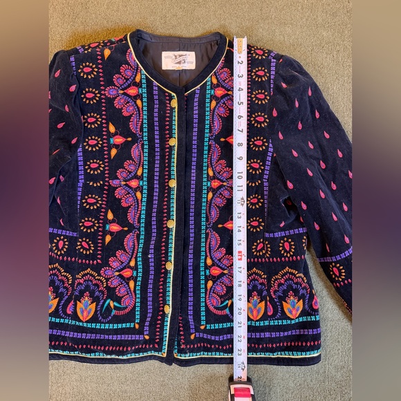 Savion Italy Vintage Paisley Velvet Jacket Made in Japan Cotton Size 14 - Picture 5 of 10